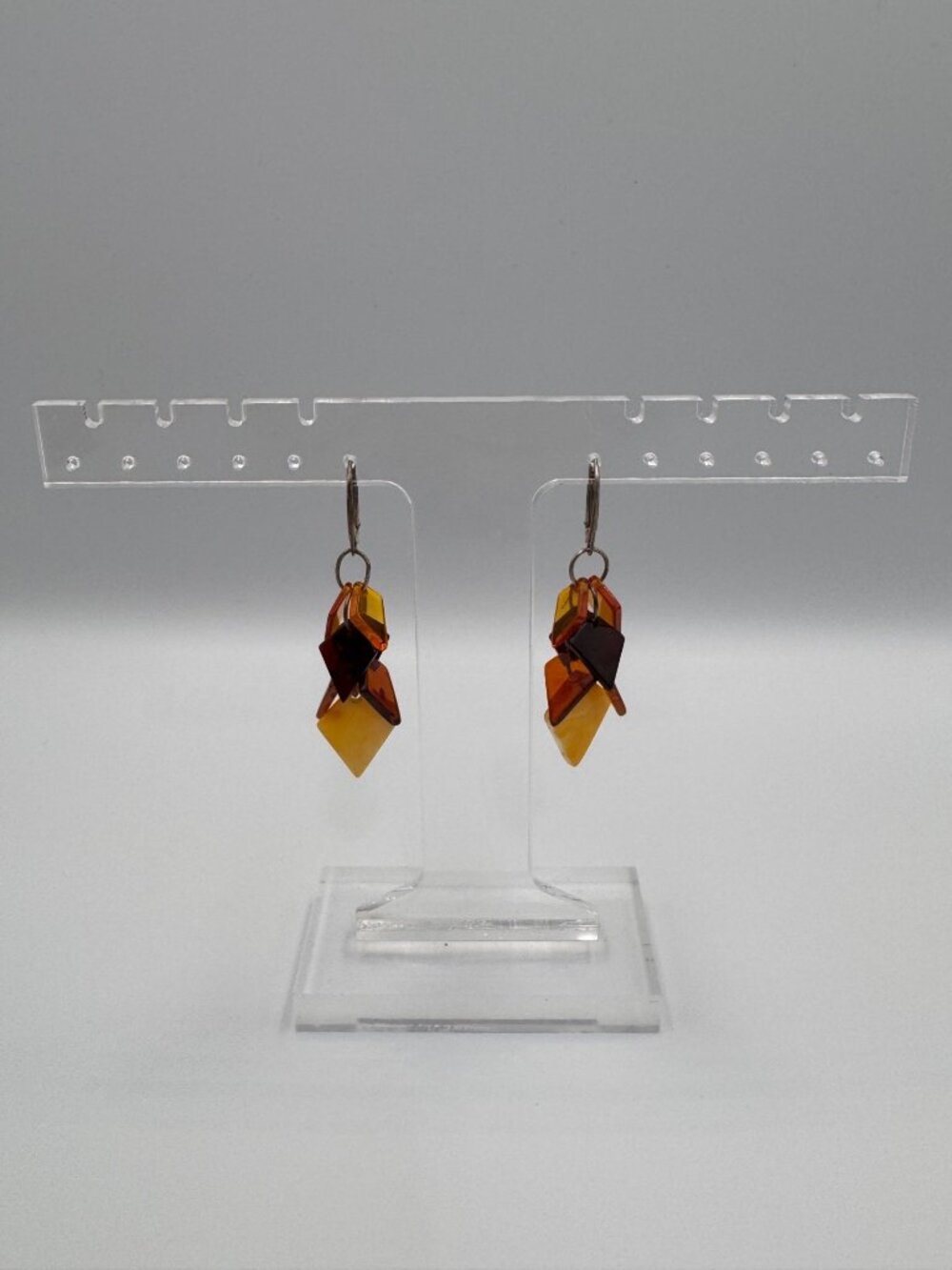 Russian Amber Sterling Silver 925 Multicolor Cluster Cascade Dangle Earrings